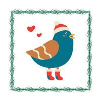 Set of Christmas bird in a hat and boots, frame. vector