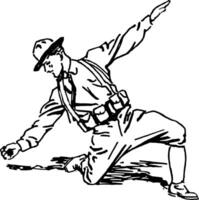 Soldier Prone Throwing Grenade, vintage illustration. vector