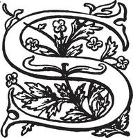 S. Floral initial, vintage illustration vector