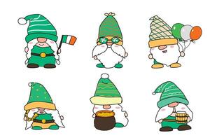 Patricio gnomos en verde sombreros, linda caracteres conjunto vector