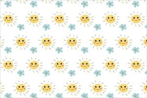 cute baby pattern with sun and flower smiling vector