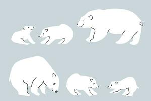 Cute Hand drawn polar Bear Moms and babyes set vector