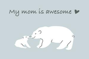 cute animals bear mom and baby greeting card vector