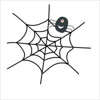 Spider web round with spiders in cartoon style vector