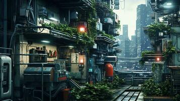 AI generated Generative AI, Futuristic Japanese city in cyberpunk style,  metaverse asian town, retro futurism photo