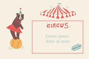 kids invitation banner with bear on ball vector