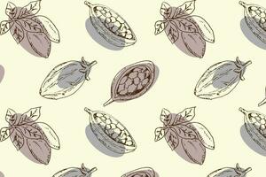 Cocoa or baobab beans, leaves seamless pattern vector