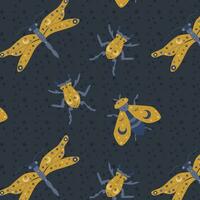 magic pattern with bright insects in golden color vector