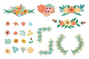 conjunto de flores y guirnalda marcos para tarjeta diseño vector