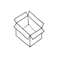 Cardboard box, open and empty. Doodle. Vector illustration. Hand drawn. Outline.