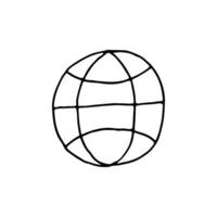 Globe with parallels and meridians. Planet Earth. Doodle. Vector illustration. Hand drawn. Outline.