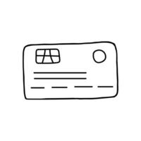 Bank payment card. Finance. Doodle. Vector illustration. Hand drawn. Outline.