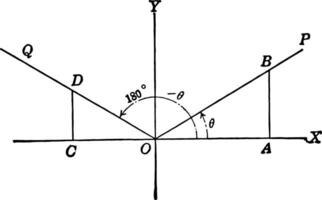 Coordinate Axis With Angles, Lines, and Perpendiculars Drawn
 vintage illustration. vector