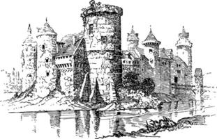 Typical Medieval Castle vintage illustration. vector