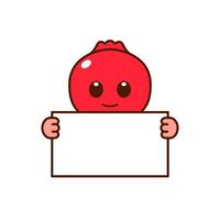 Cute Pomegranate Character Holding a Blank Sign vector