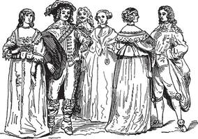 Nobility from the Time of Charles I, vintage illustration. vector
