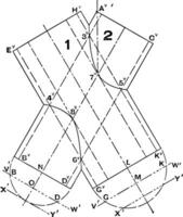 Drawing Auxiliary Planes of Two Intersecting Cylinder vintage illustration. vector