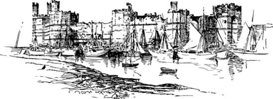 Carnarvon Castle vintage illustration. vector