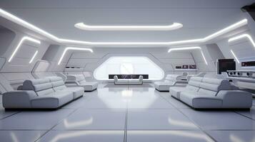 AI generated Generative AI, futuristic white gaming room, cyberpunk style, game modern setup photo