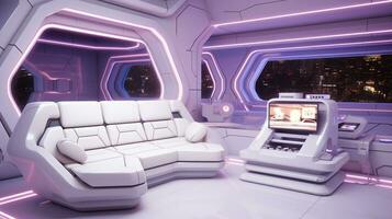 AI generated Generative AI, futuristic white gaming room, cyberpunk style, game modern setup photo