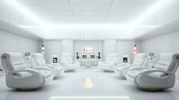 AI generated Generative AI, futuristic white gaming room, cyberpunk style, game modern setup photo