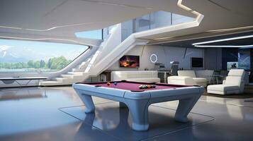 AI generated Generative AI, futuristic white gaming room, cyberpunk style, game modern setup photo