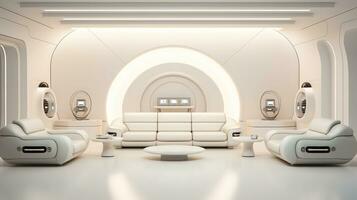 AI generated Generative AI, futuristic white gaming room, cyberpunk style, game modern setup photo