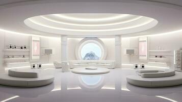 AI generated Generative AI, futuristic white gaming room, cyberpunk style, game modern setup photo