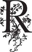 R, Floral initial, vintage illustration vector