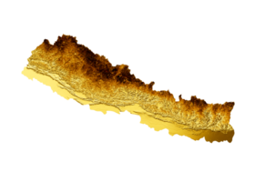 Nepal kaart gouden metaal kleur hoogte kaart 3d illustratie png