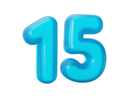blå gelé siffra 15 femton gelé färgrik alfabet tal för barn 3d illustration png