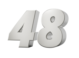 Silver 3d numbers 48 Forty eight.  3d illustration png