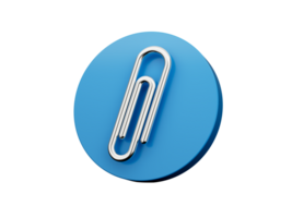 Büroklammer. 3D-Metallsymbol im blauen Kreis. 3D-Illustrationssymbol png