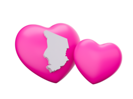 3d Shiny Pink Hearts With 3d White Map Of Chad , 3d illustration png
