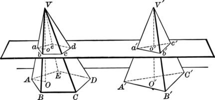 Pyramids With Pentagonal and Triangular Bases vintage illustration. vector