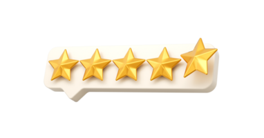 3d Five Golden Shiny Rating Stars Symbol With 3d White Chat Icon  3d illustration png