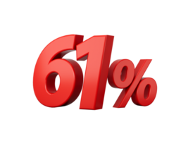 3d Red Sixty one Percent Sign  3d illustration png