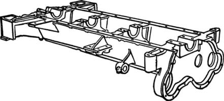 Building an Automobile Step 01 is Crankcase, vintage illustration. vector