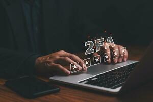 Enhancing cybersecurity with 2FA Two-Factor Authentication, Login Security, User ID Protection, and Encryption to thwart cyber hackers. photo