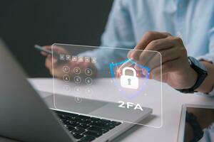 Enhancing cybersecurity with 2FA Two-Factor Authentication, Login Security, User ID Protection, and Encryption to thwart cyber hackers. photo