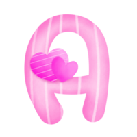 impostato di illustrazioni alfabeto az e numeri 0-9, rosa San Valentino giorno tema con carino cuori. png