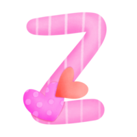 Set of illustrations alphabet A-Z and numbers 0-9, Pink Valentine's Day theme with cute hearts. png