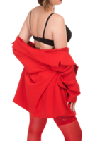 Sexy woman in black lingerie and red jacket, isolated png