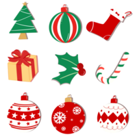 uppsättning av isolerat jul ornament, jul bollar, strumpor, jul träd, järnek, jul symbol dekoration illustration png