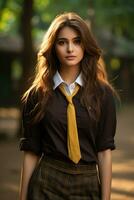 AI generated Beautiful indian girl wearing school uniform photo