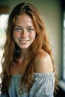 AI generated a beautiful young woman with freckles photo