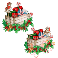 Christmas gifts in the wooden cart. png