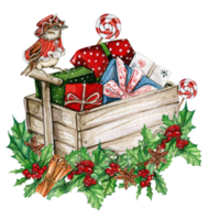 Christmas gifts in the wooden cart. png