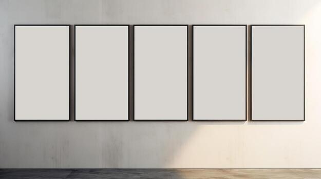 AI generated Generative AI, set of five posters mock up, blank minimalistic background, artwork template photo