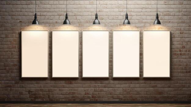 AI generated Generative AI, set of five posters mock up, blank minimalistic background, artwork template photo